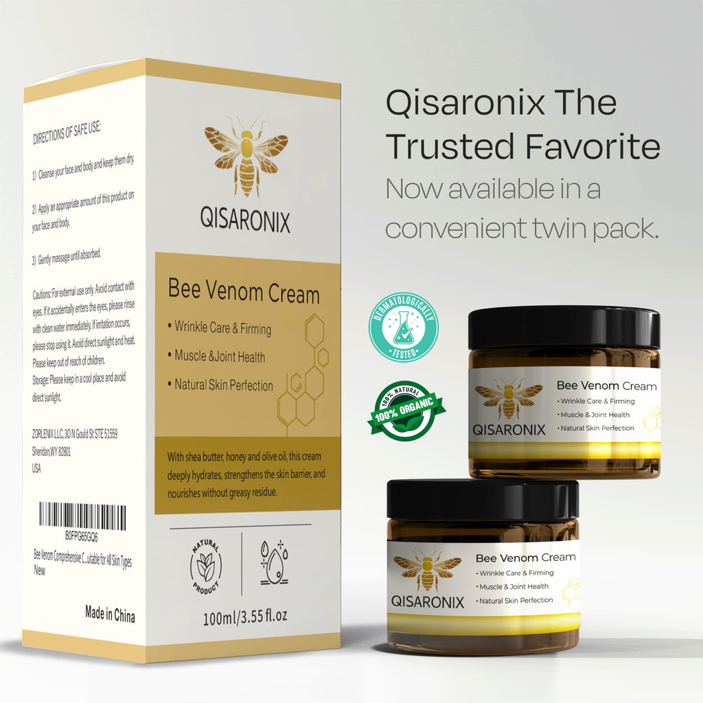QISARONIX Bee Venom Cream 2-Pack – Lightweight Daily Moisturizer for Face, Neck & Body