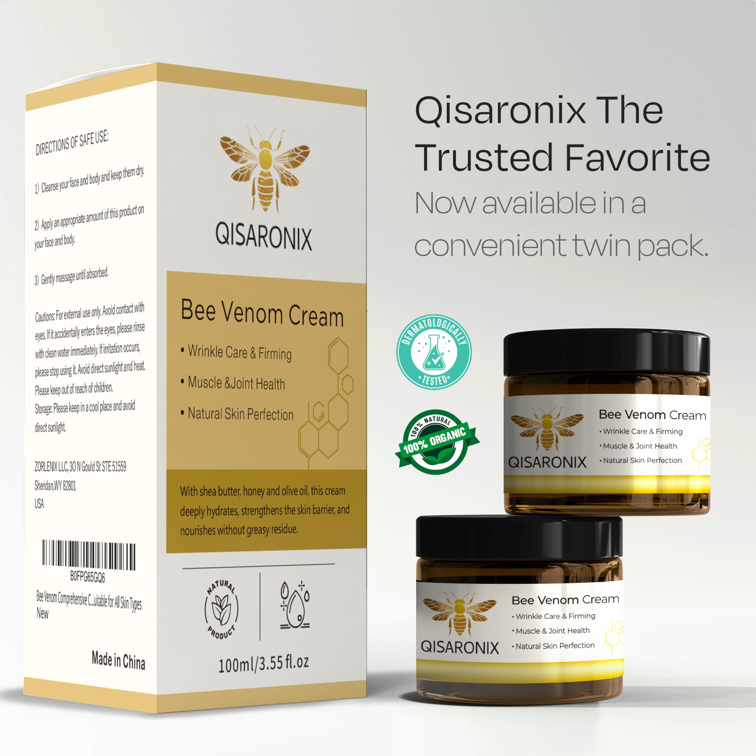 QISARONIX Bee Venom Cream 2-Pack – Lightweight Daily Moisturizer for Face, Neck & Body