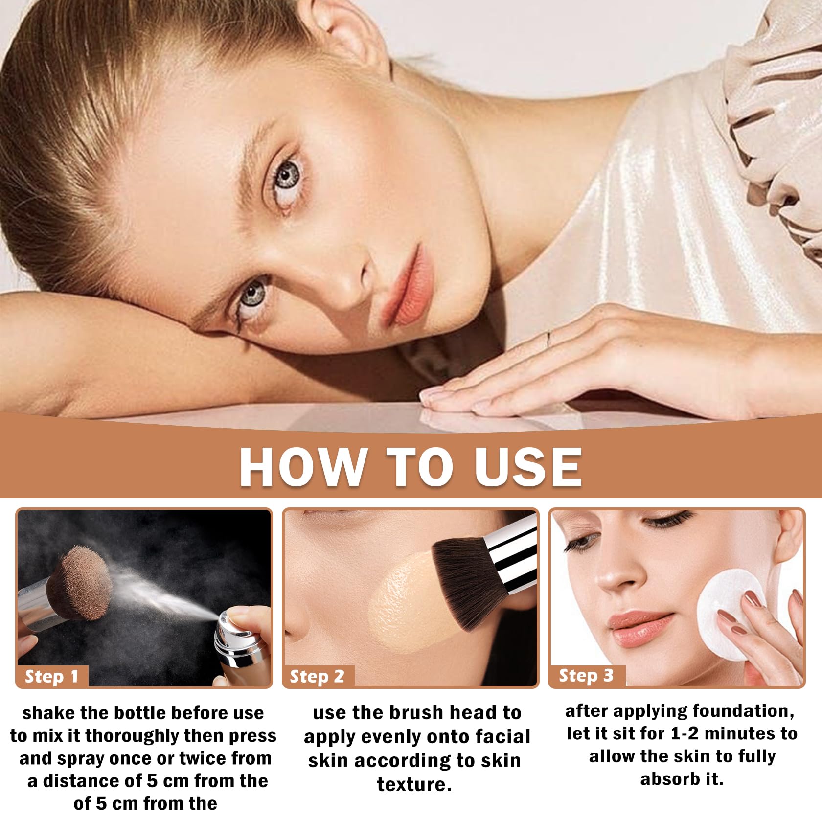 QIUFSSE Airbrush Foundation Spray — Full Coverage, Long-Lasting, Waterproof for Mature Skin (Natural / Warm Porcelain)