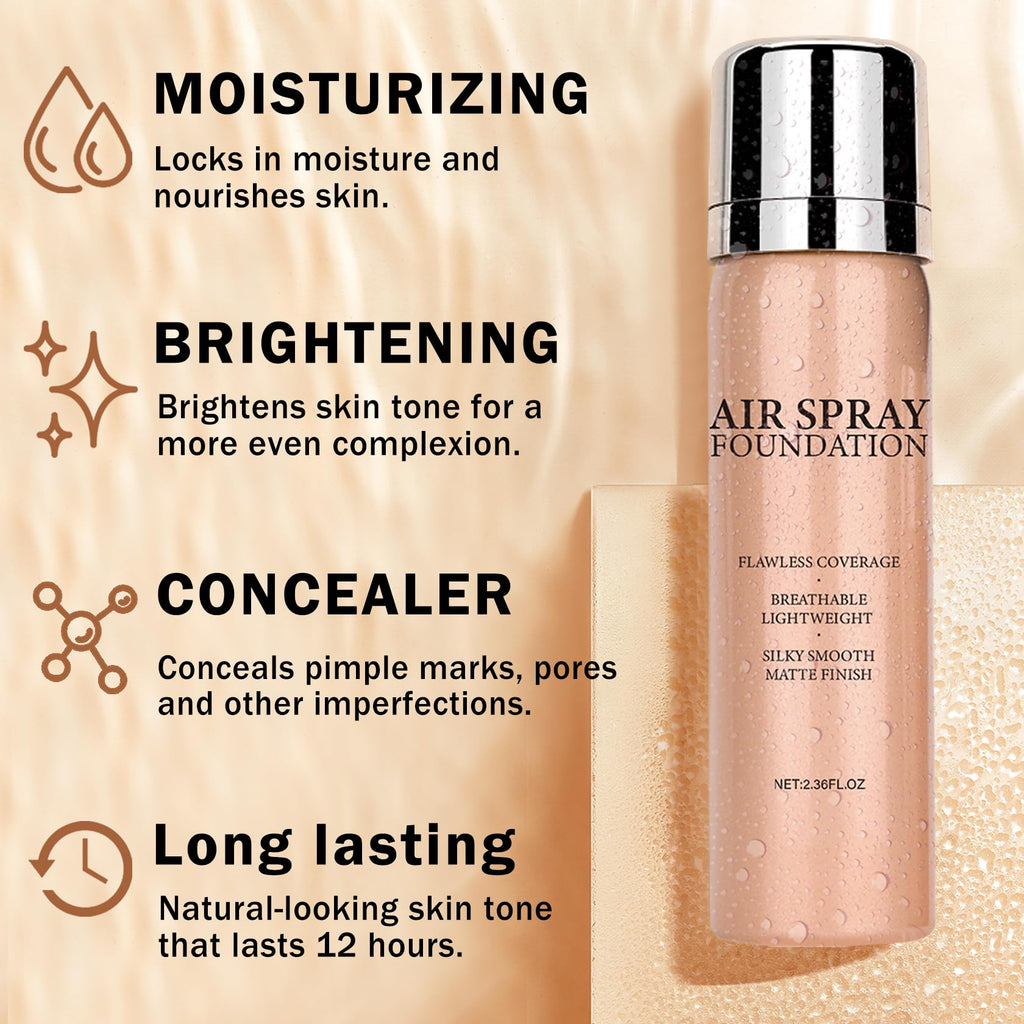 QIUFSSE Airbrush Foundation Spray — Full Coverage, Long-Lasting, Waterproof for Mature Skin (Natural / Warm Porcelain)