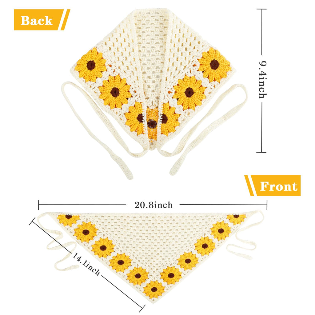 Qlauca 3PCS Crochet Bandanas for Women – Handmade Cotton Head Scarves, Floral Knit
