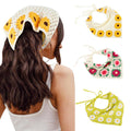 Qlauca 3PCS Crochet Bandanas for Women – Handmade Cotton Head Scarves, Floral Knit