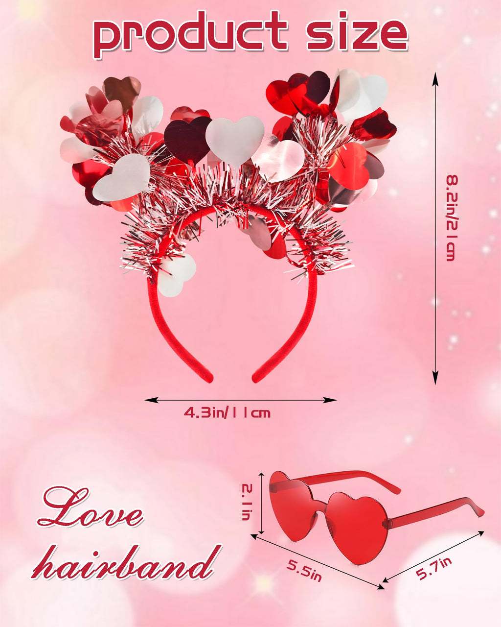 QLINLEAF Valentines Heart Headband & Heart Sunglasses – Party Accessories