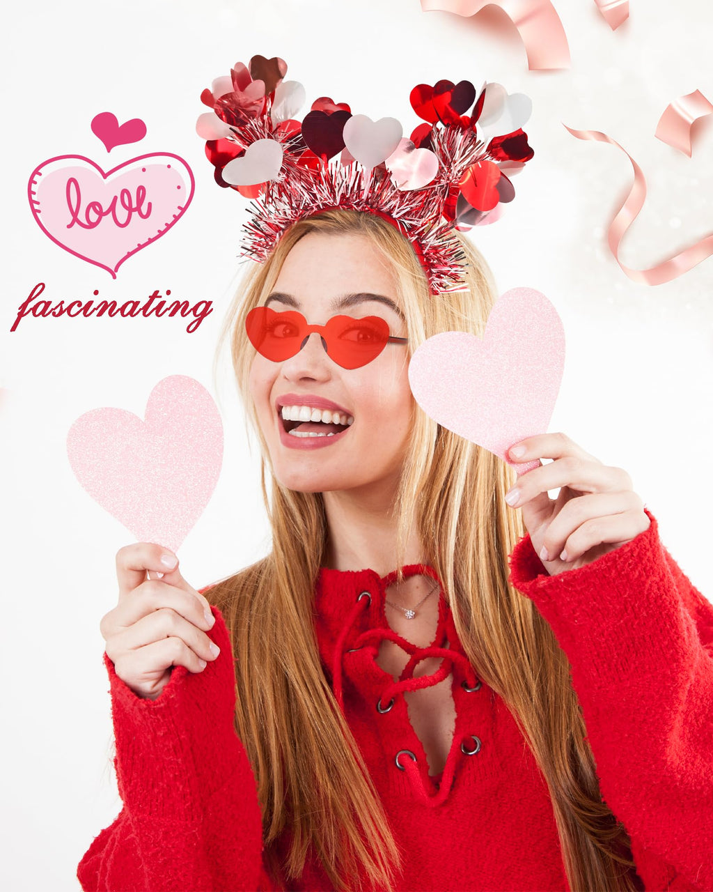QLINLEAF Valentines Heart Headband & Heart Sunglasses – Party Accessories