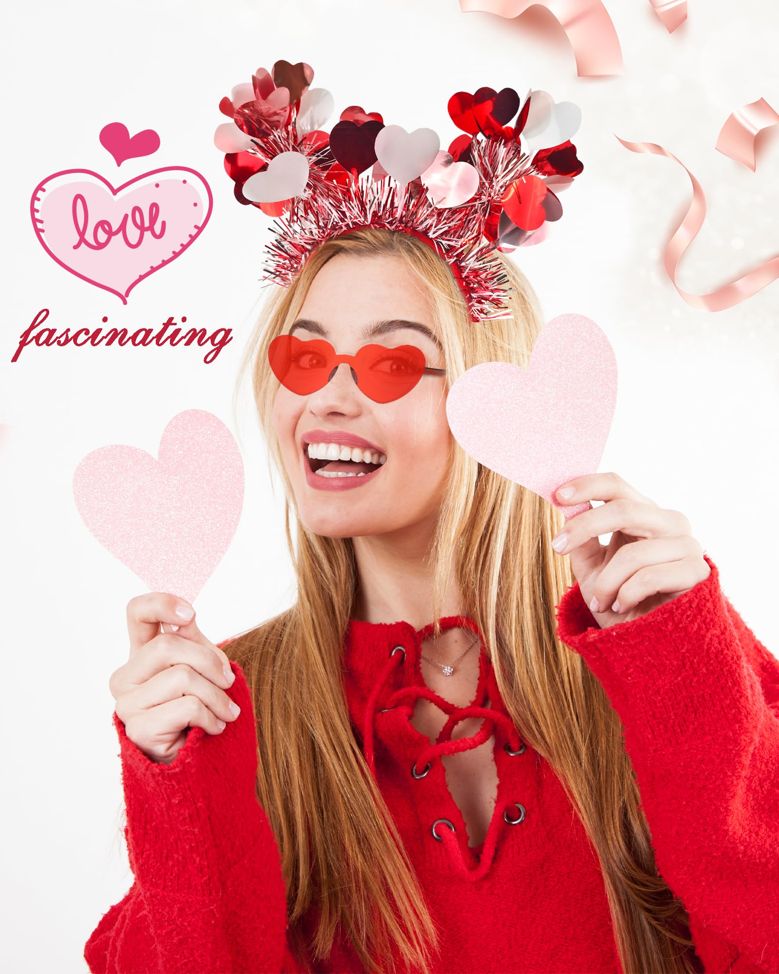 QLINLEAF Valentines Heart Headband & Heart Sunglasses – Party Accessories