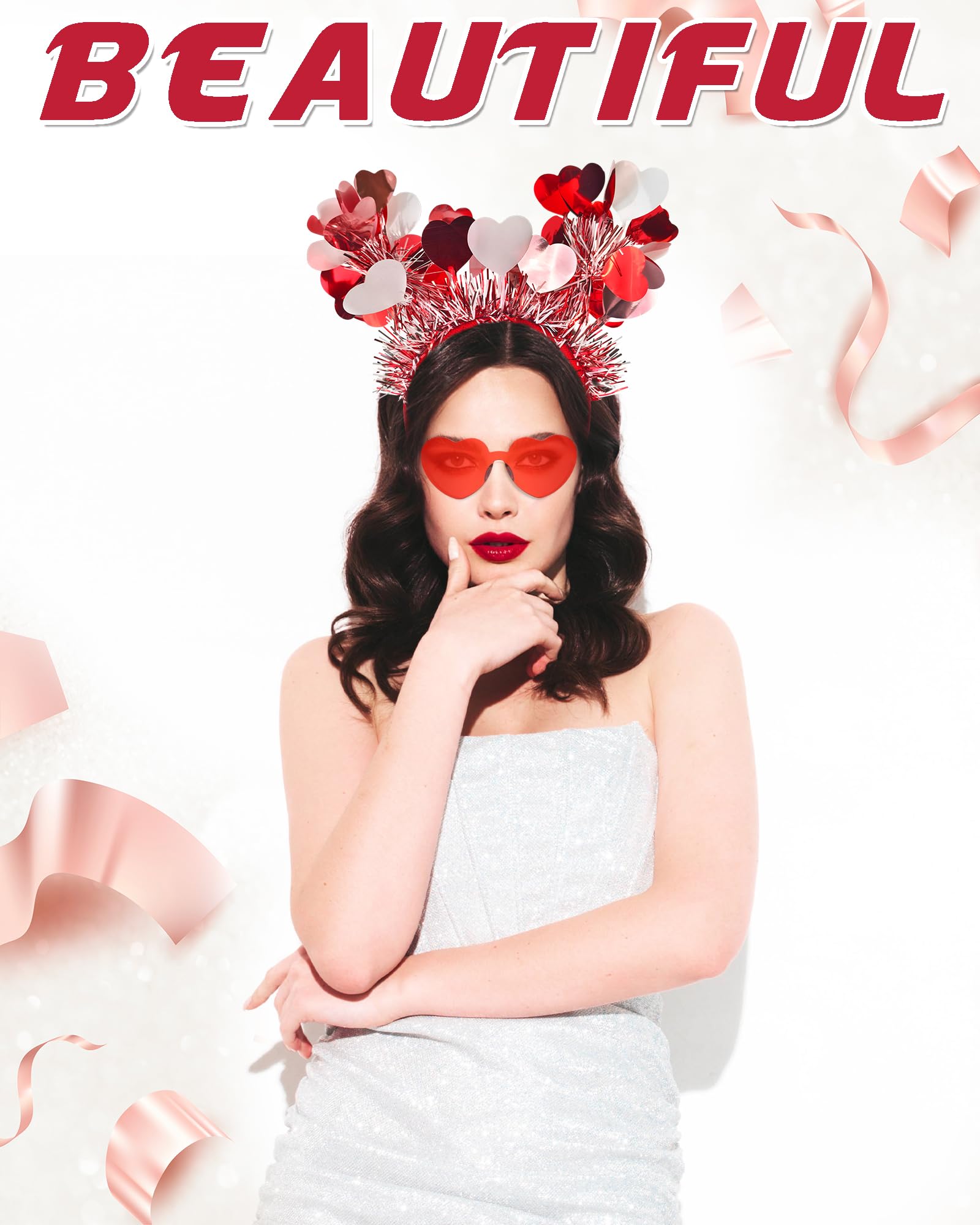 QLINLEAF Valentines Heart Headband & Heart Sunglasses – Party Accessories