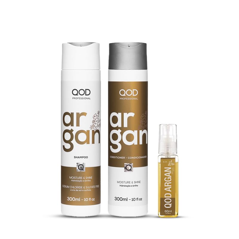 QoD PRO Argan Hair Care Set – Shampoo, Conditioner & Argan Oil Serum | Deep Hydration, Frizz Control & Shine