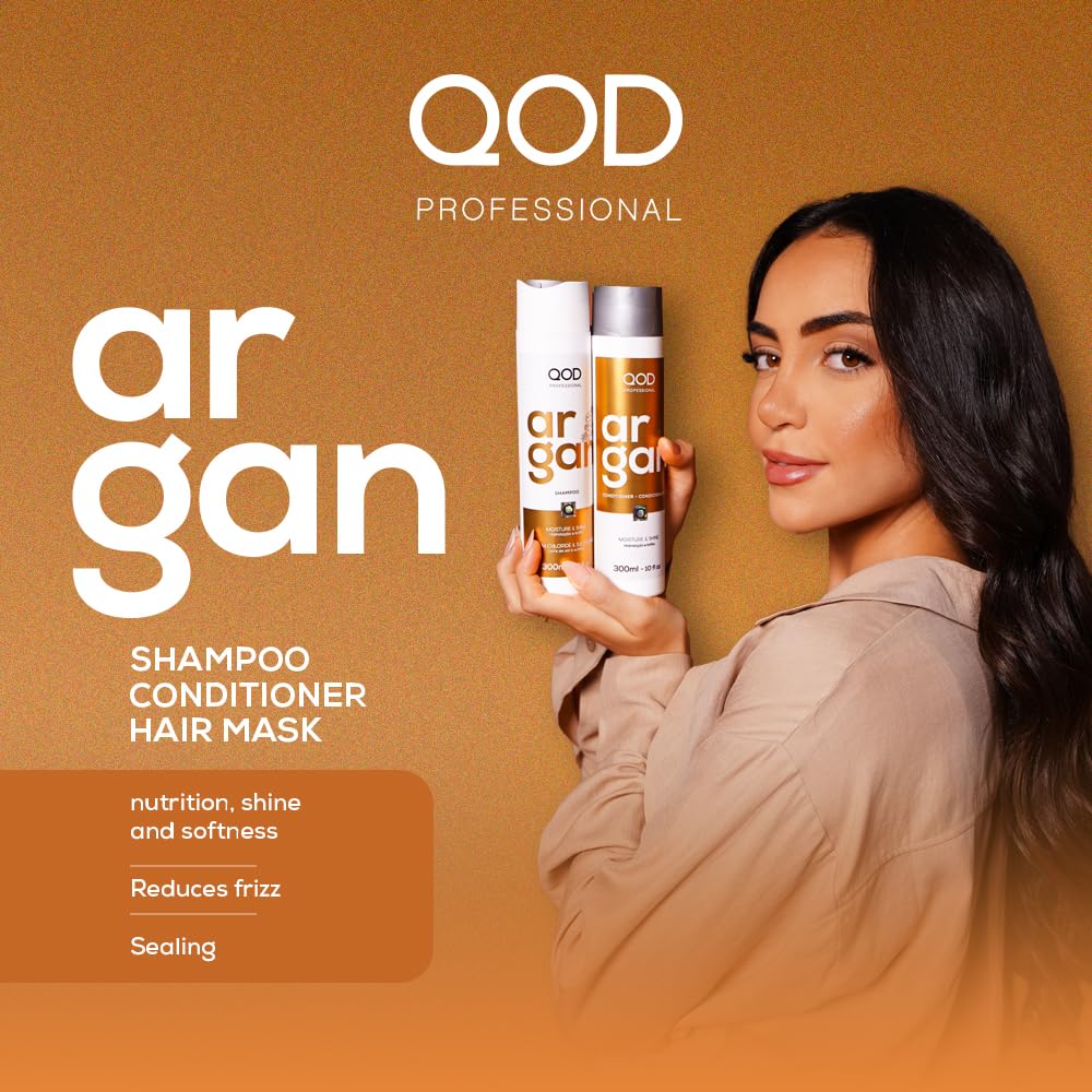 QoD PRO Argan Hair Care Set – Shampoo, Conditioner & Argan Oil Serum | Deep Hydration, Frizz Control & Shine