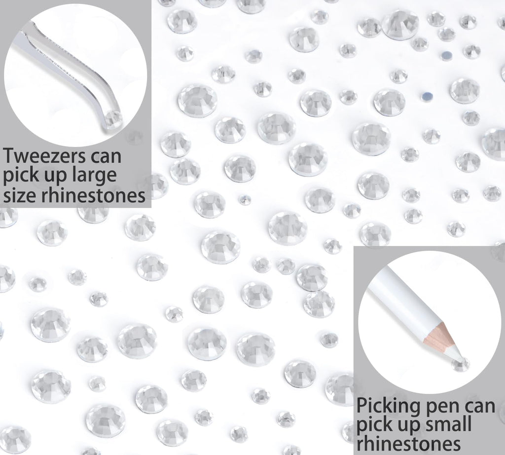 QOGIR 10000 Pieces Mixed Size Clear Hotfix Rhinestones – 4 Boxes with Tweezers & Picking Pen