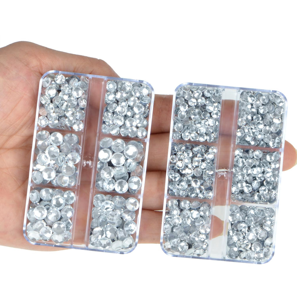 QOGIR 10000 Pieces Mixed Size Clear Hotfix Rhinestones – 4 Boxes with Tweezers & Picking Pen