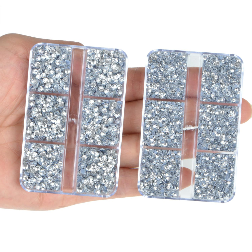 QOGIR 10000 Pieces Mixed Size Clear Hotfix Rhinestones – 4 Boxes with Tweezers & Picking Pen