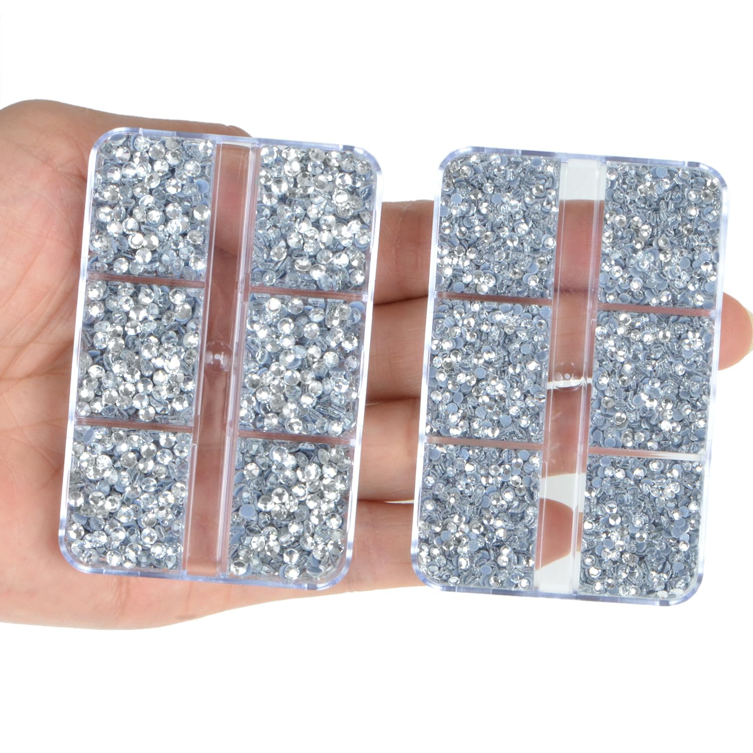QOGIR 10000 Pieces Mixed Size Clear Hotfix Rhinestones – 4 Boxes with Tweezers & Picking Pen