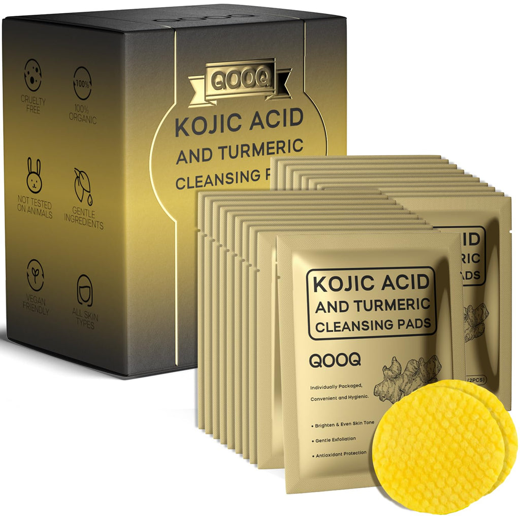 QOOQ Turmeric Kojic Acid Cleansing Pads – Individually Sealed, Fresh (60 Pads)