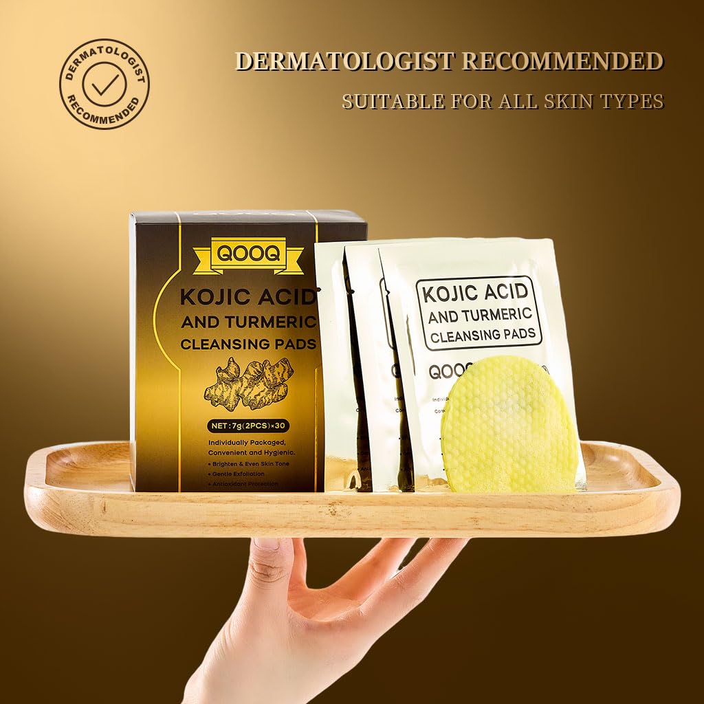 QOOQ Turmeric Kojic Acid Cleansing Pads – Individually Sealed Travel-Size (20 Pads) | Gentle Brightening Exfoliator