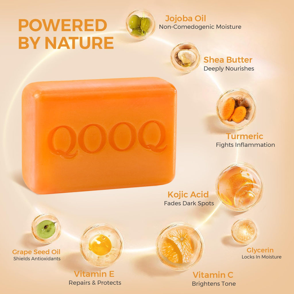 QOOQ Turmeric Kojic Acid Soap – Brightening Face & Body Wash with Vitamin C & E (120g x 2)