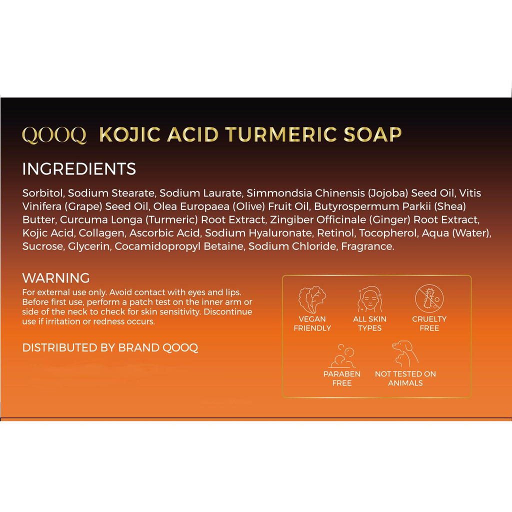 QOOQ Turmeric Kojic Acid Soap – Brightening Face & Body Wash with Vitamin C & E (120g x 2)
