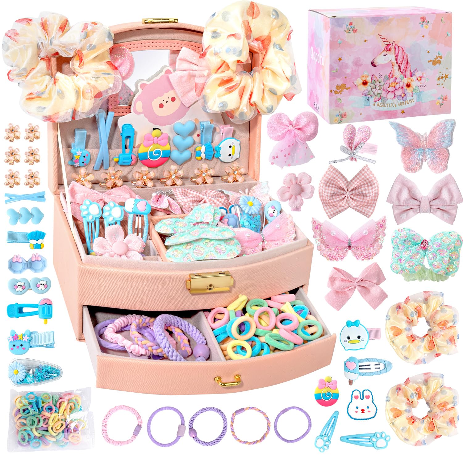 Qopoto Hair Accessories Kit for Girls – 139-Piece Gift Set in Colorful Case (Ages 4-15)