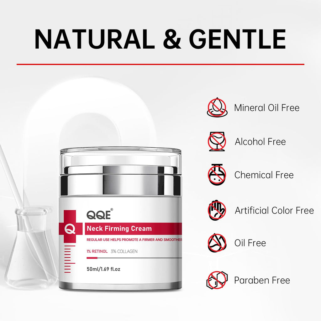 QQE Neck Firming Cream with Retinol, Collagen & Hyaluronic Acid | Instant Lift for Neck, Face & Chest