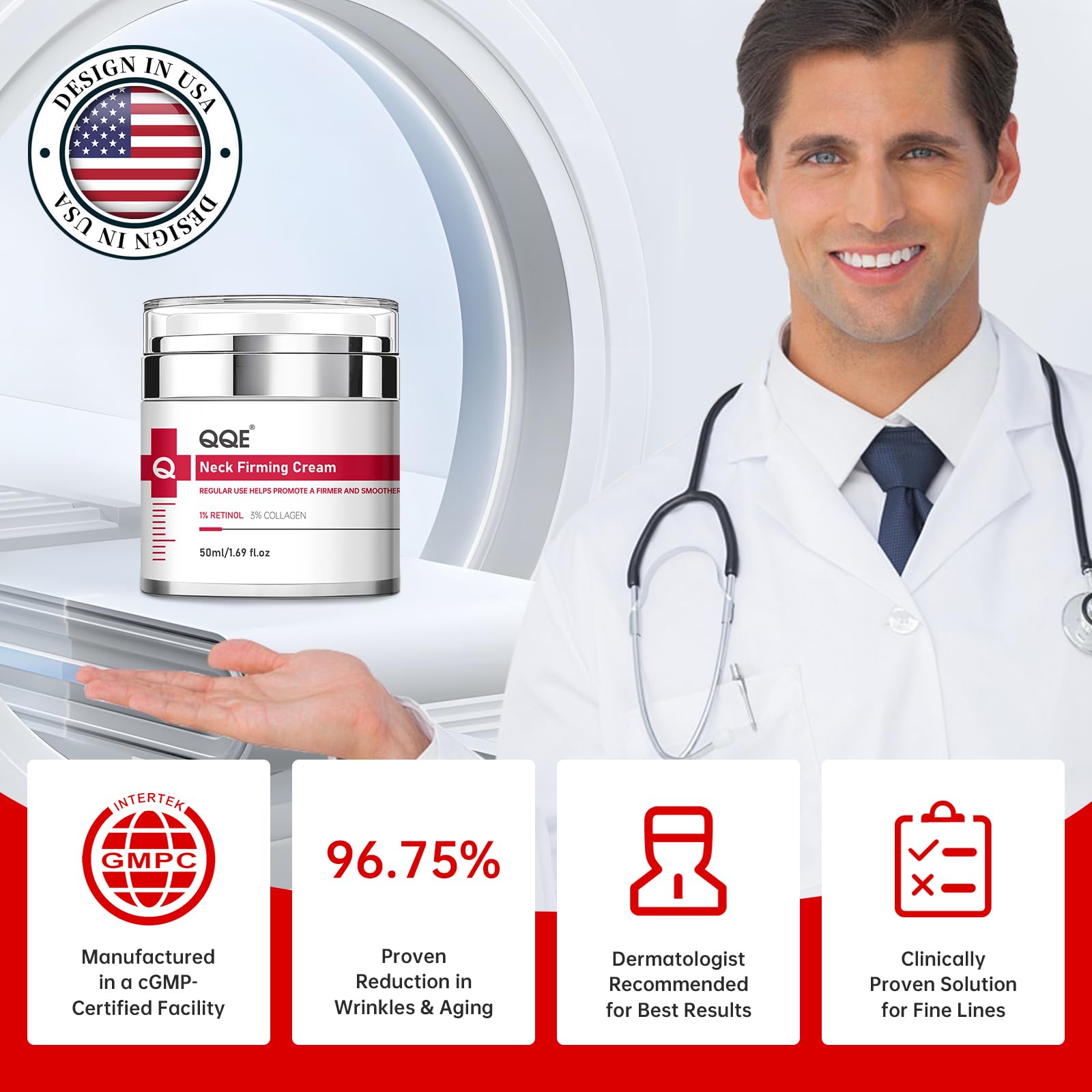QQE Neck Firming Cream with Retinol, Collagen & Hyaluronic Acid | Instant Lift for Neck, Face & Chest