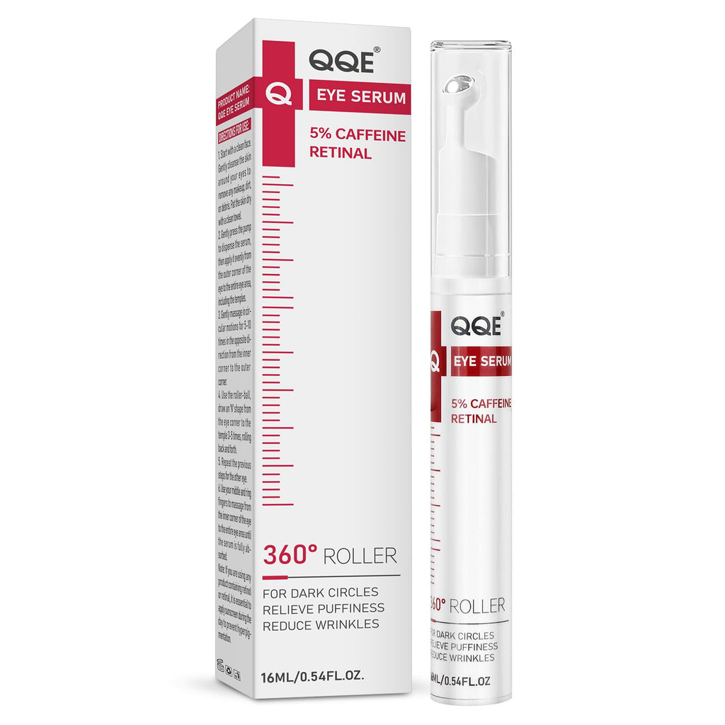 QQE Retinol & Caffeine Eye Serum with 360° Roller – Puffiness, Dark Circles & Wrinkle Support