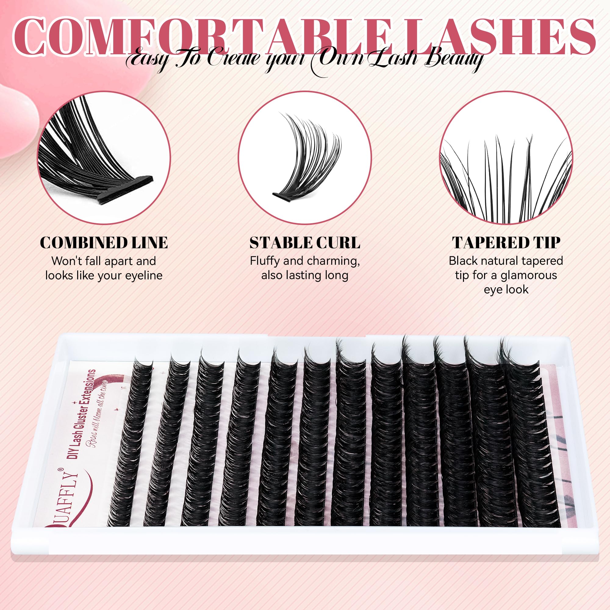 QUAFFLY Valentine's Day Eyelash Gift Set – 8-Style DIY Lash Extension Kit (1896 Pcs, 8–18mm D-Curl)