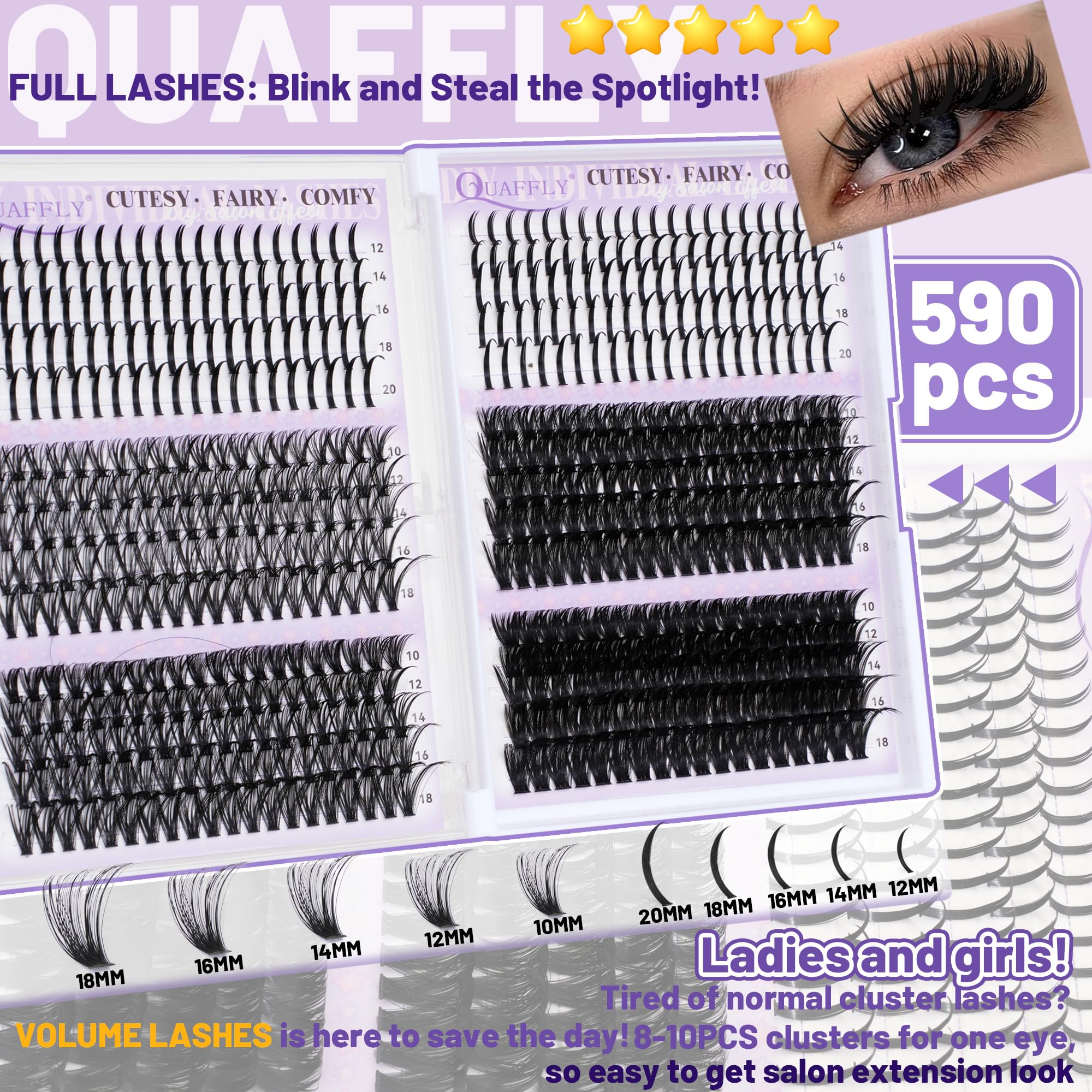 QUAFFLY DIY Lash Extension Kit 1676Pcs – D-Curl Spike Lashes, Bottom Lashes, Bond & Seal