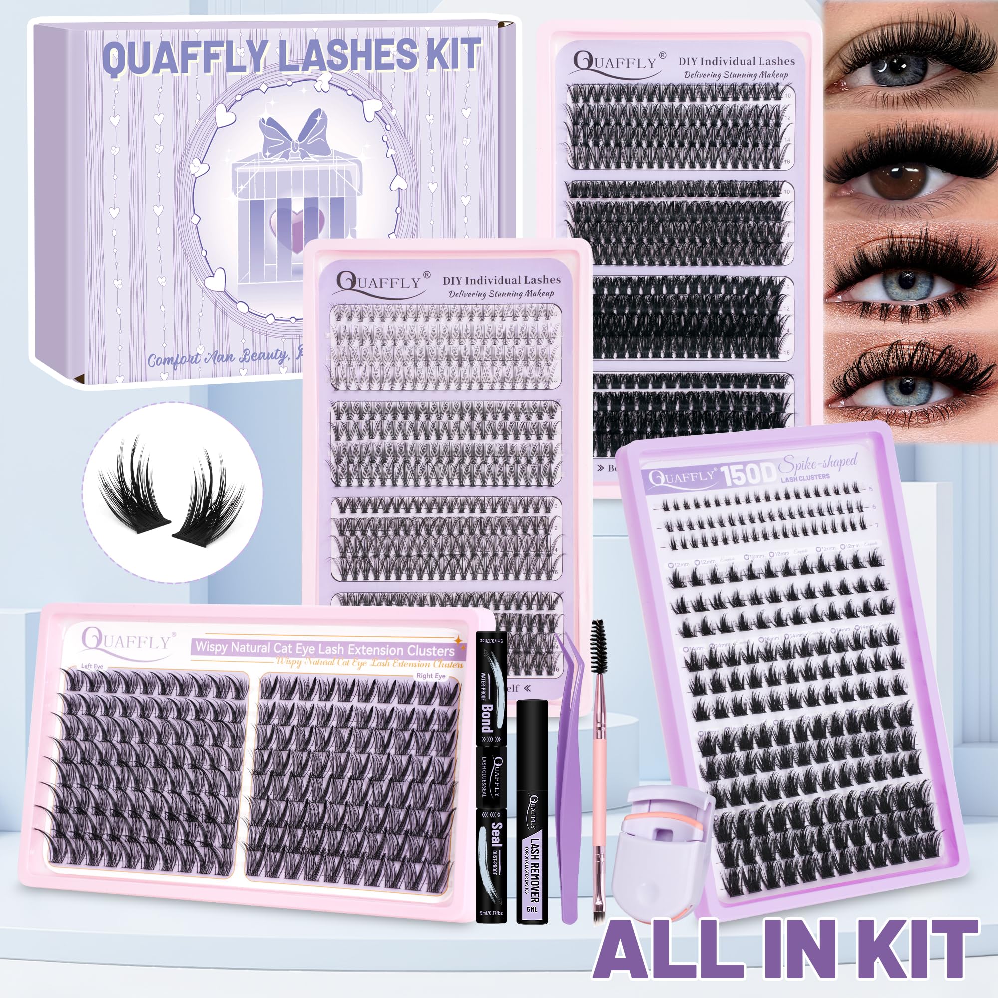 QUAFFLY DIY Lash Extension Kit 980 Pcs – Lower Lashes, Bond & Seal, Beginner Friendly
