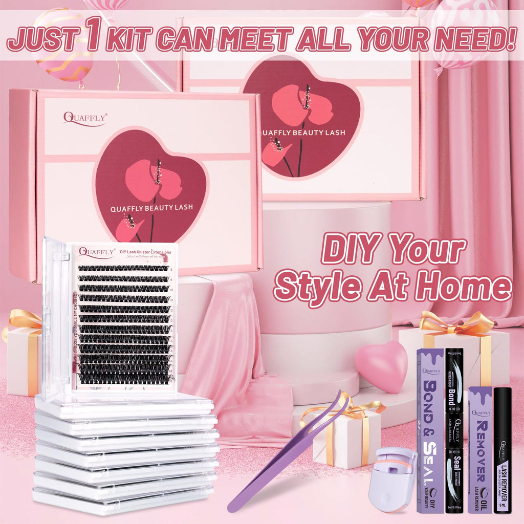 QUAFFLY Valentine's Day Eyelash Gift Set – 8-Style DIY Lash Extension Kit (1896 Pcs, 8–18mm D-Curl)