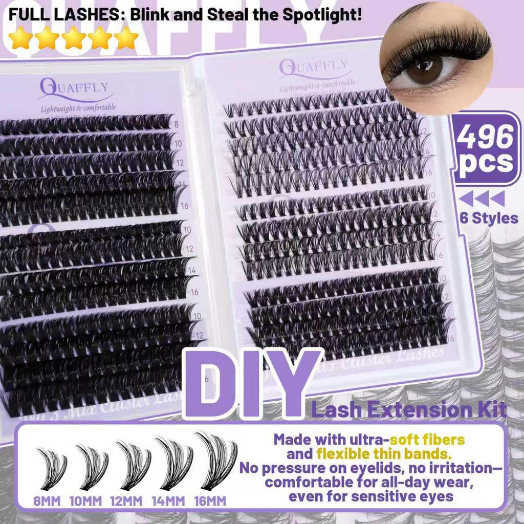 QUAFFLY DIY Lash Extension Kit 1676Pcs – D-Curl Spike Lashes, Bottom Lashes, Bond & Seal