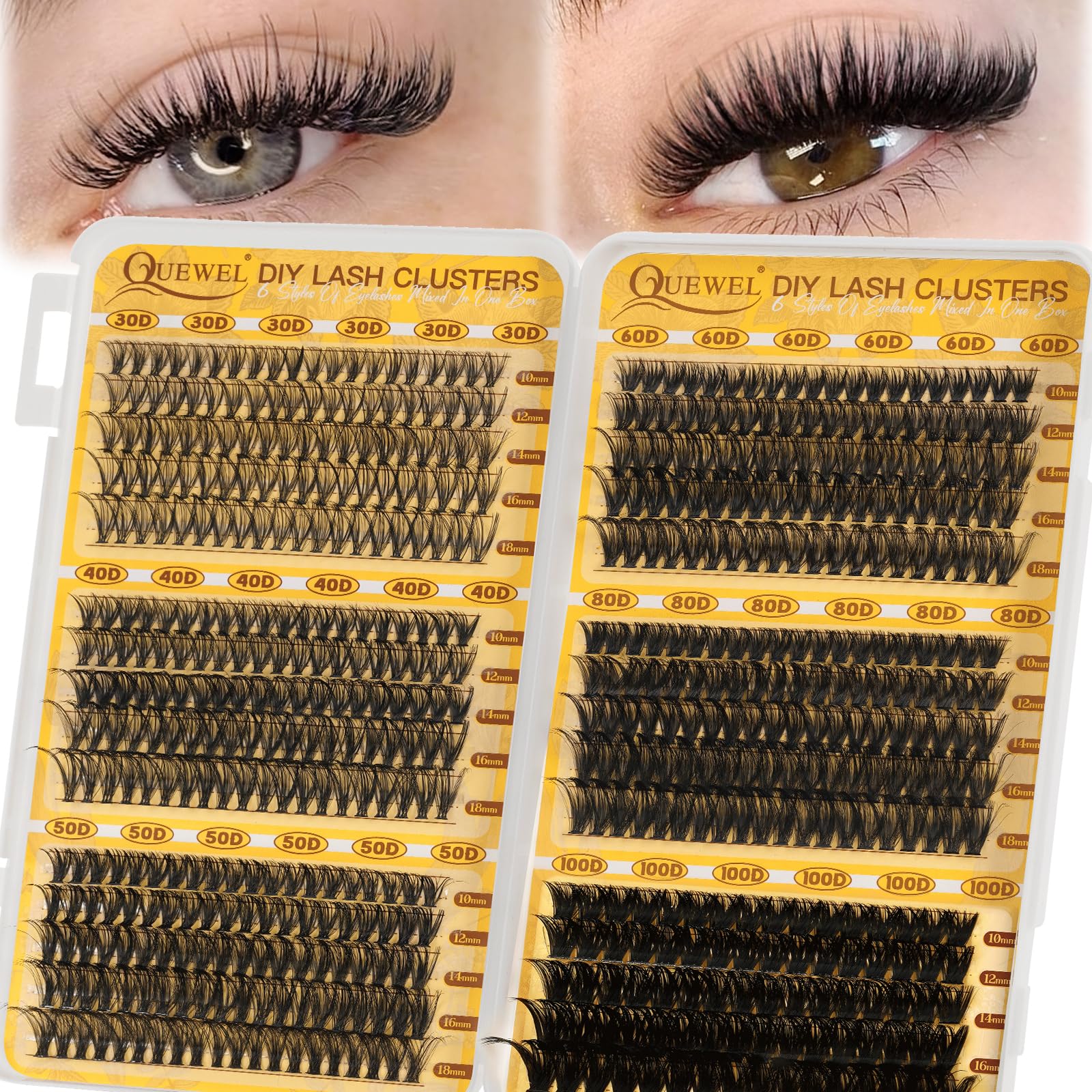 QUEWEL 580PCS Eyelash Clusters — 30D to 100D Wispy Lashes for DIY Extensions (Reusable)