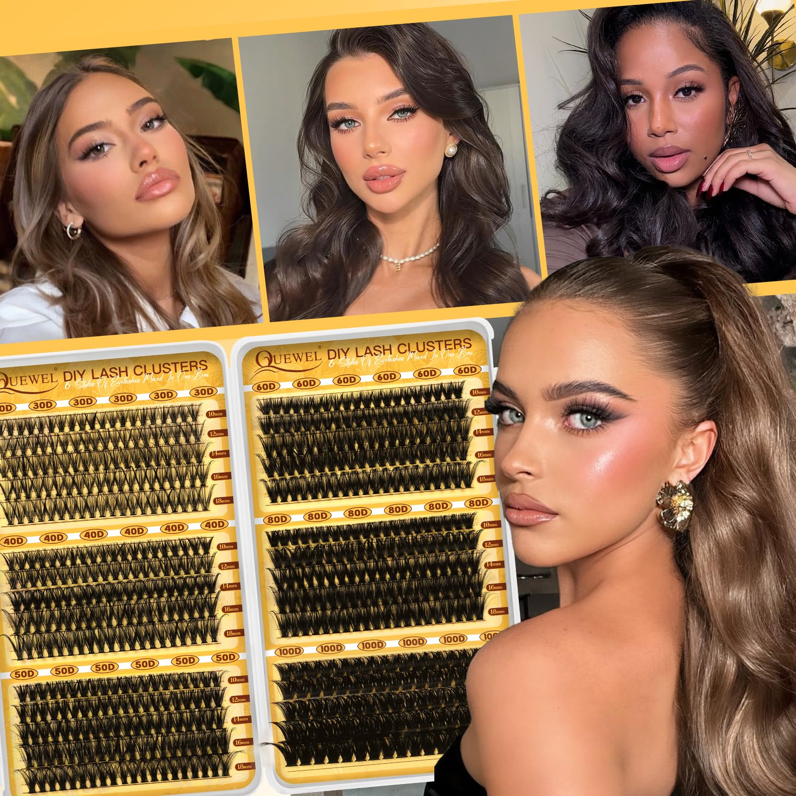 QUEWEL 580PCS Eyelash Clusters — 30D to 100D Wispy Lashes for DIY Extensions (Reusable)