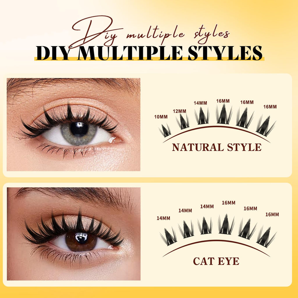 QUEWEL Fairy-Lash Clusters Kit | 140pcs Manga Clusters 10-18mm | DIY Lash Extensions with Bond & Seal, Tweezers & Remover