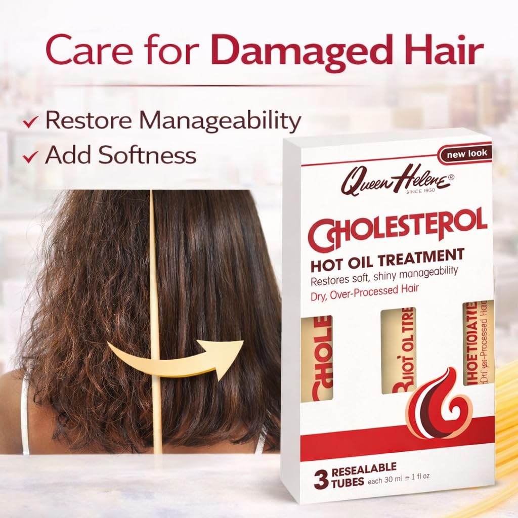 Queen Helene Cholesterol Hot Oil Treatment - 12 Single-Use Tubes for Dry, Damaged Hair