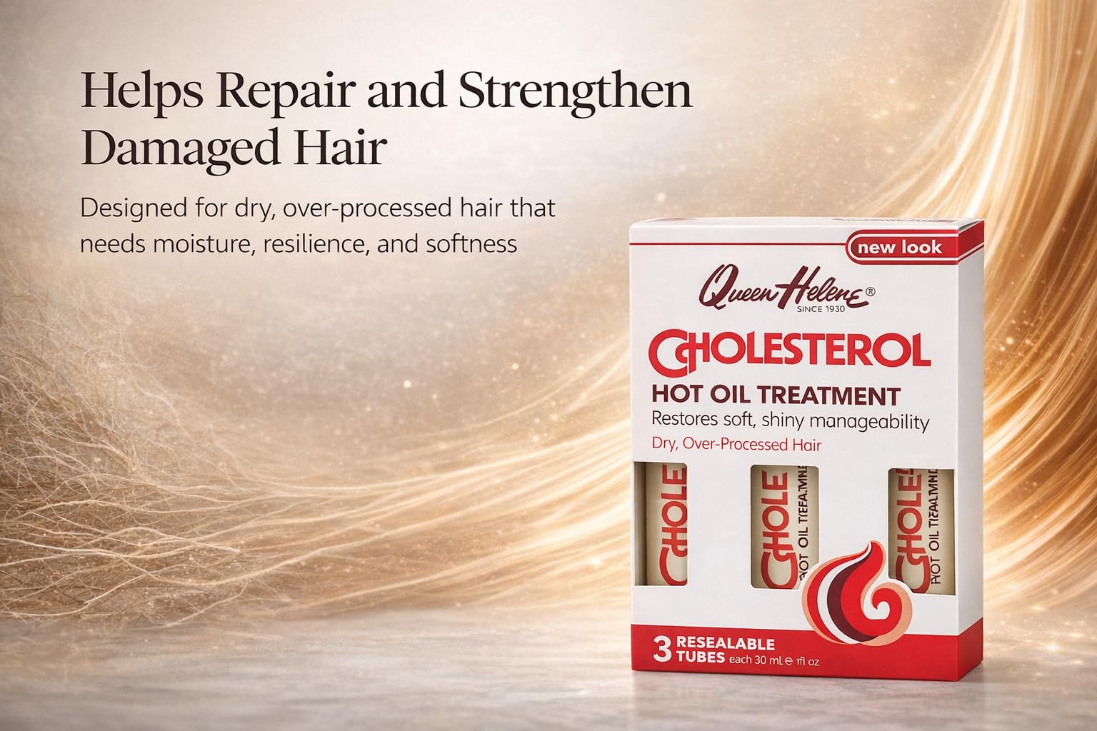 Queen Helene Cholesterol Hot Oil Treatment – Deep Conditioning for Dry Hair | Pack of 3 x 1oz Tubes