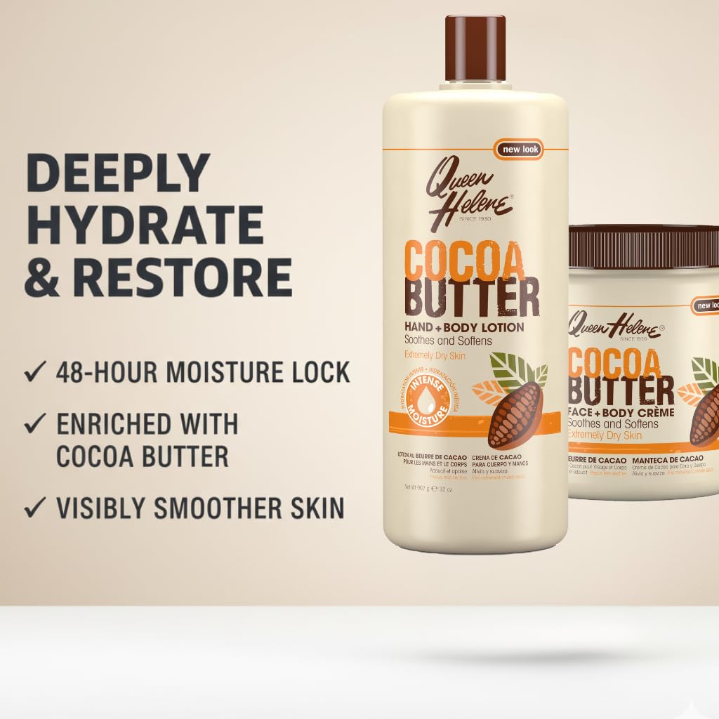 Queen Helene Cocoa Butter Hand & Body Lotion – Deep Moisture for Dry Skin | 16 oz Pack of 2