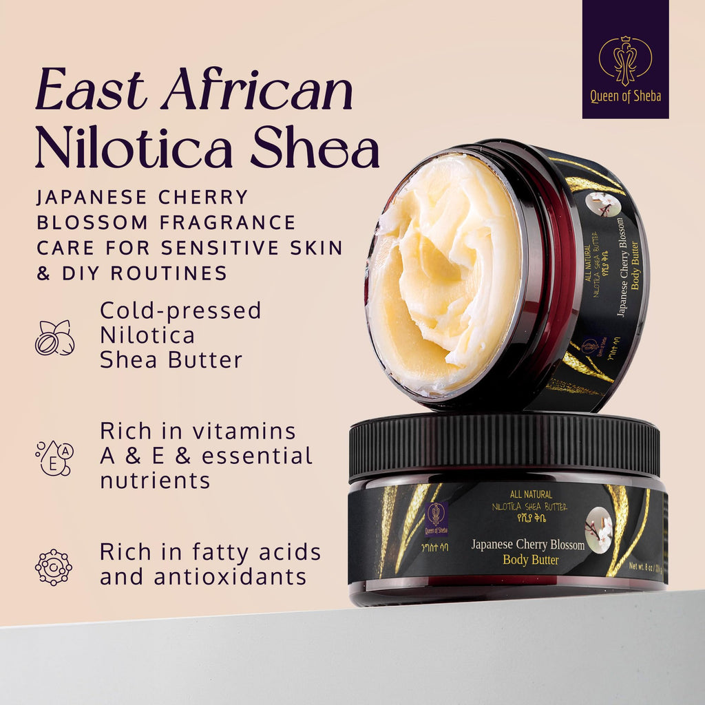Queen of Shea African Raw Organic Shea Butter – 8 oz, Japanese Cherry Blossom, USDA Certified, All Skin Types