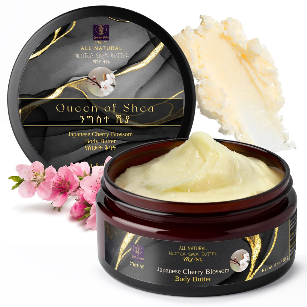 Queen of Shea African Raw Organic Shea Butter – 8 oz, Japanese Cherry Blossom, USDA Certified, All Skin Types