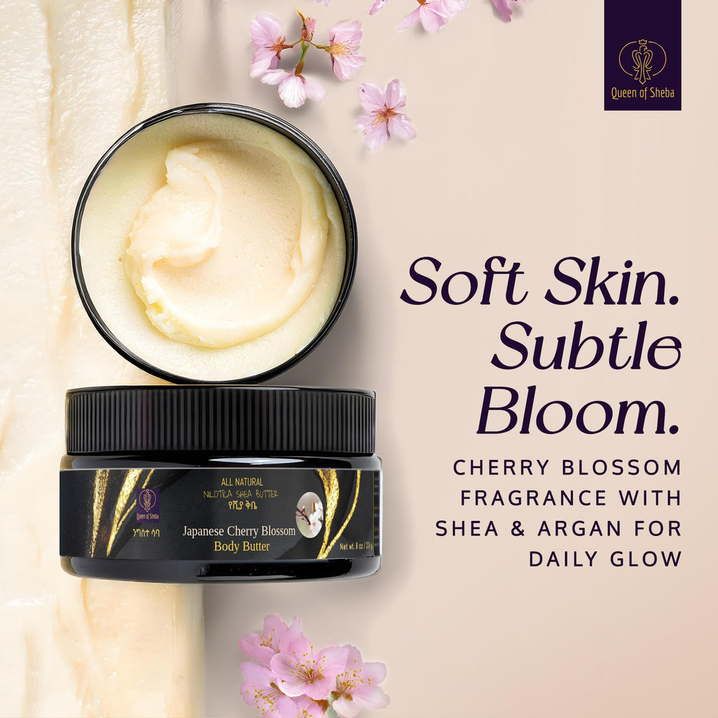 Queen of Shea African Raw Organic Shea Butter – 8 oz, Japanese Cherry Blossom, USDA Certified, All Skin Types