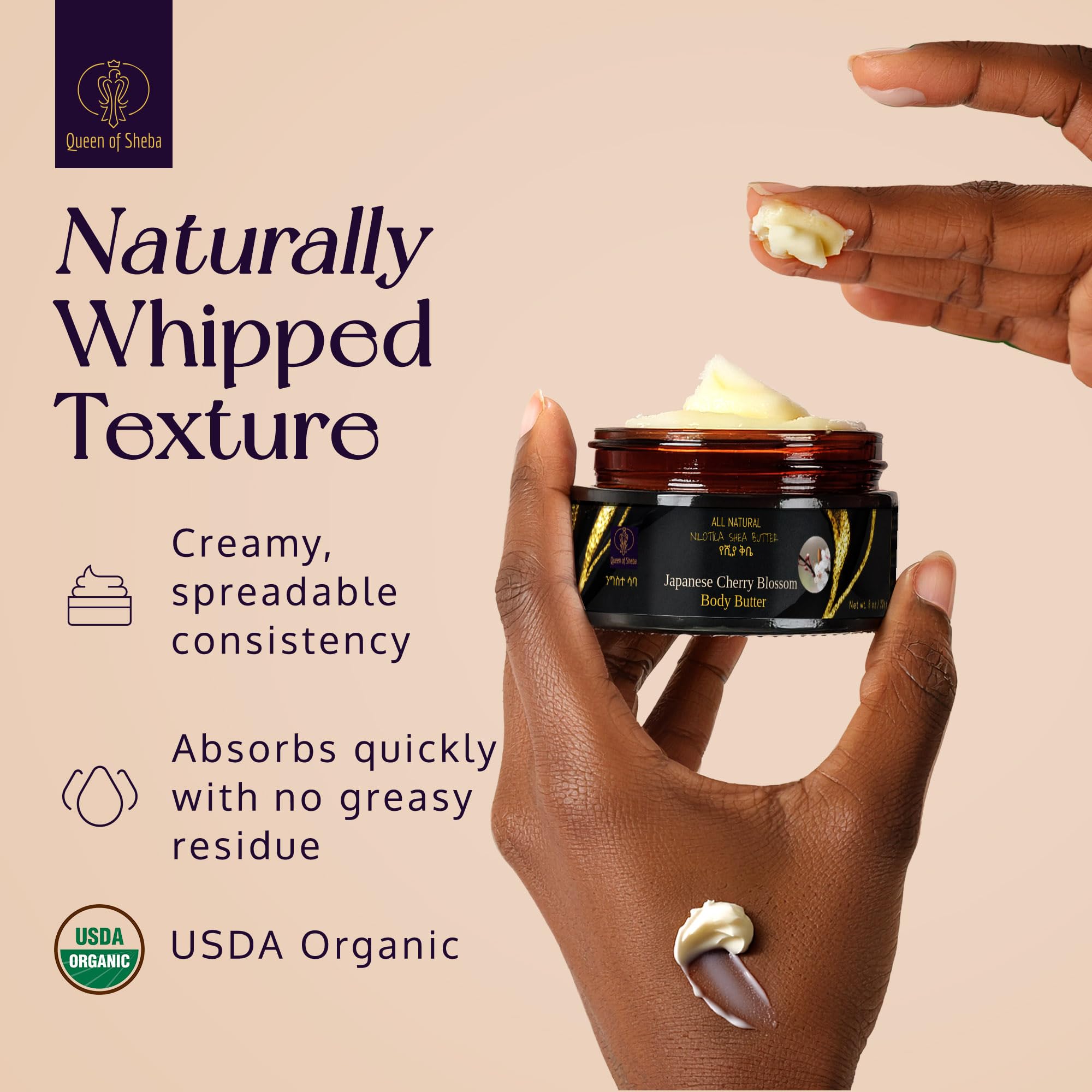 Queen of Shea African Raw Organic Shea Butter – 8 oz, Japanese Cherry Blossom, USDA Certified, All Skin Types