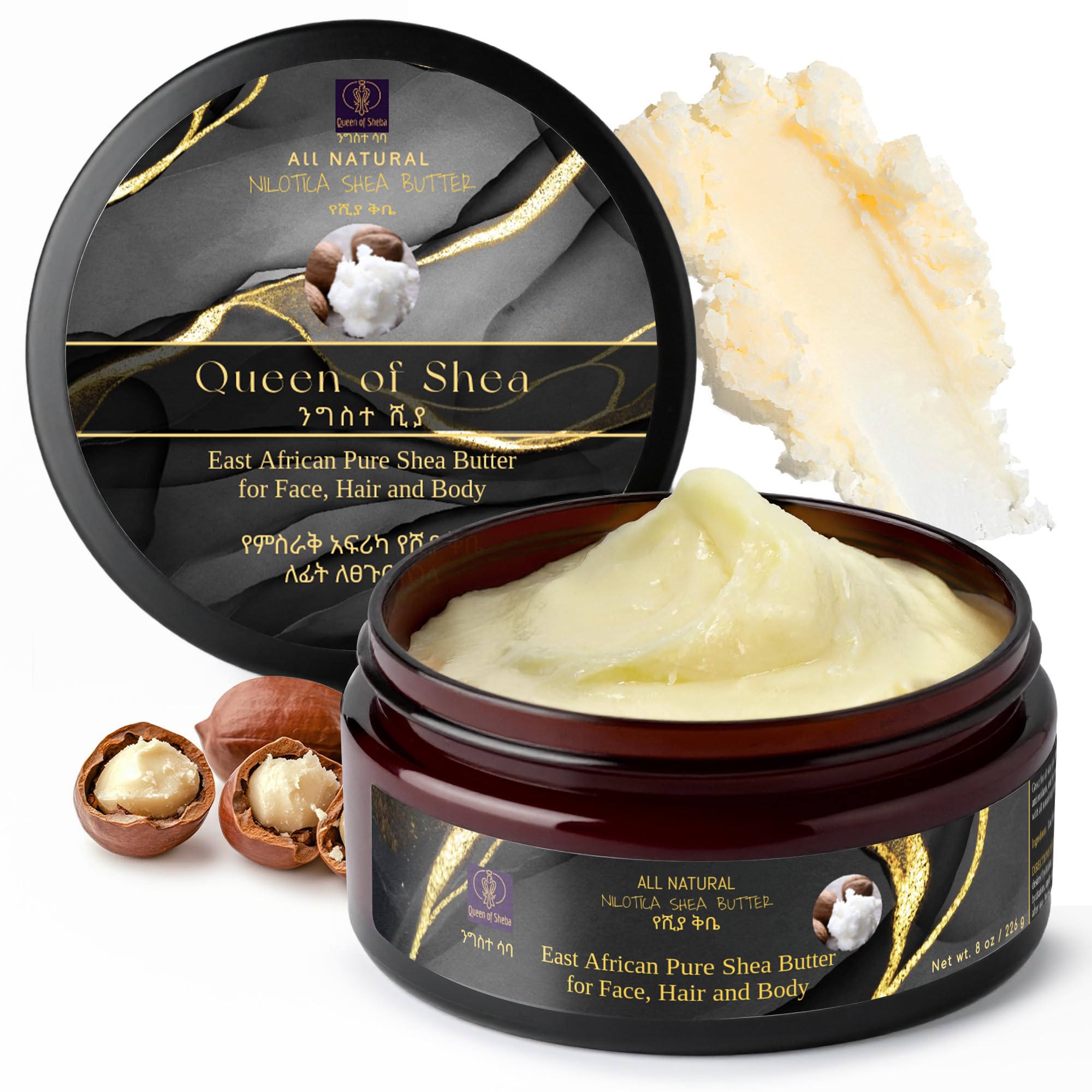 Queen of Shea Raw Organic Shea Butter (8 oz) - East African Nilotica Moisturizer