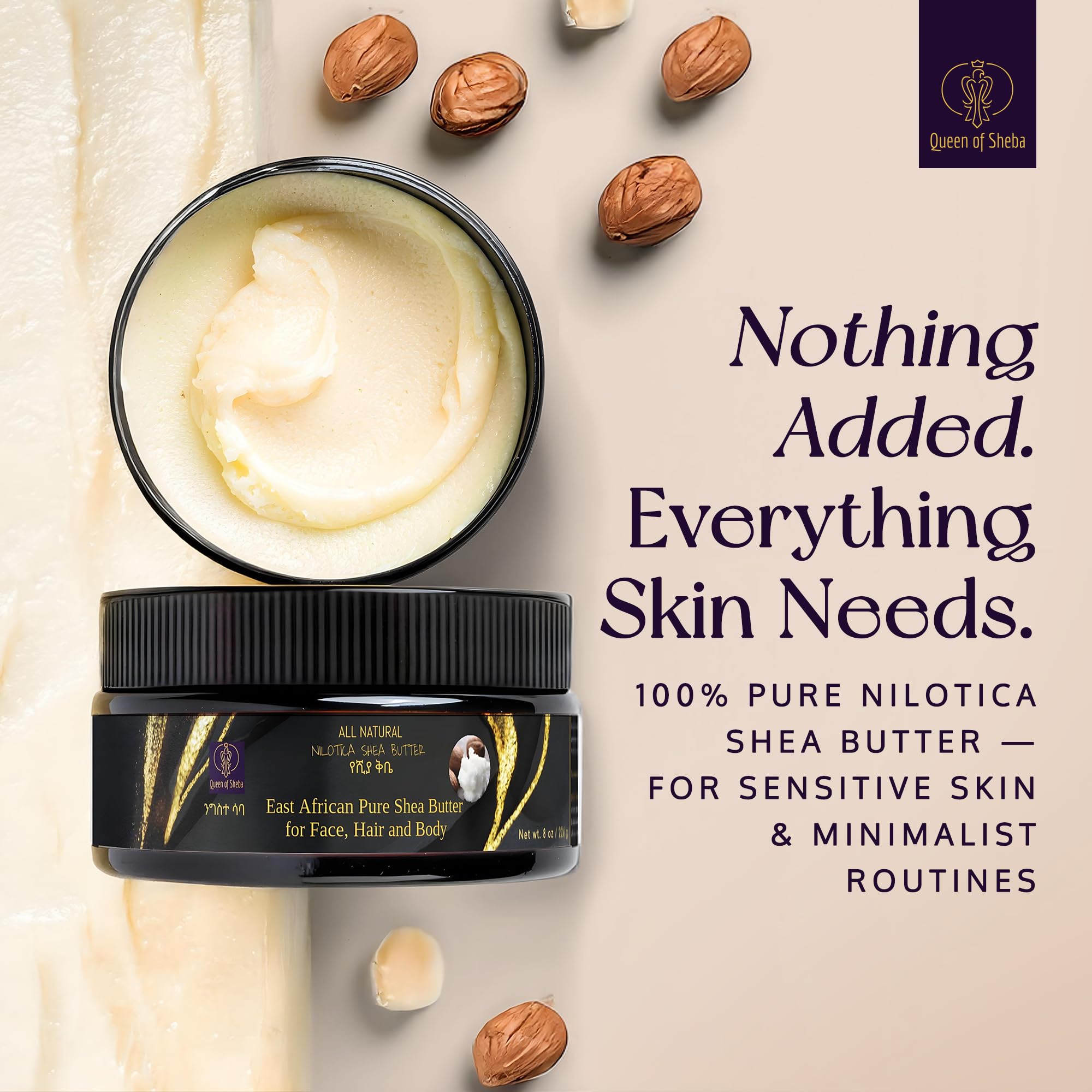 Queen of Shea Raw Organic Shea Butter (8 oz) - East African Nilotica Moisturizer