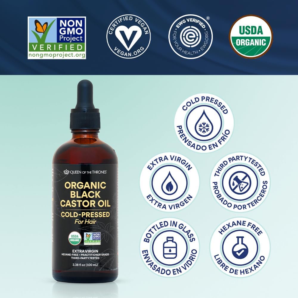 QUEEN OF THE THRONES Organic Black Castor Oil – 100mL with Dropper | Pure, Hexane-Free