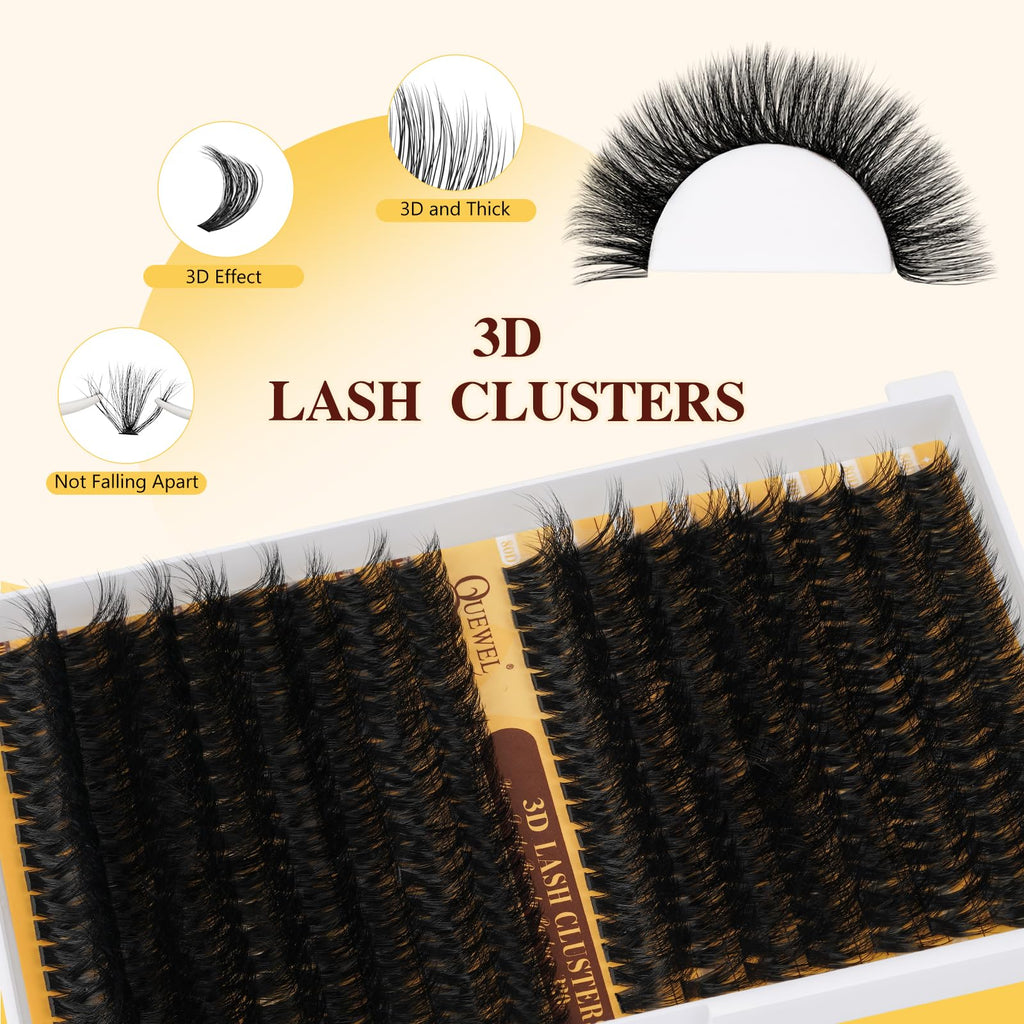 QUEWEL Lash Clusters Kit – 320Pcs 80D+100D 12-18mm DIY 3D Lash Extensions