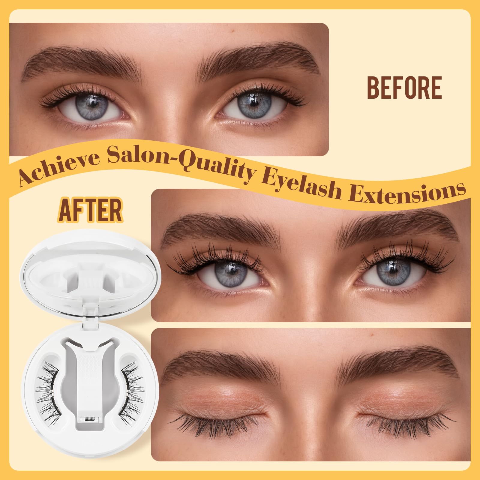 QUEWEL Magnetic Eyelashes with Applicator – No Glue Needed, Reusable, Beginner-Friendly (Soft-Magnetic-B)