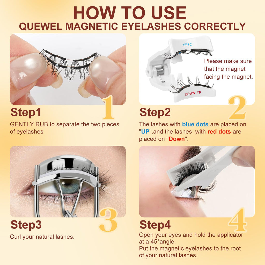 QUEWEL Soft Magnetic Lashes with Applicator | No Glue Needed, Reusable