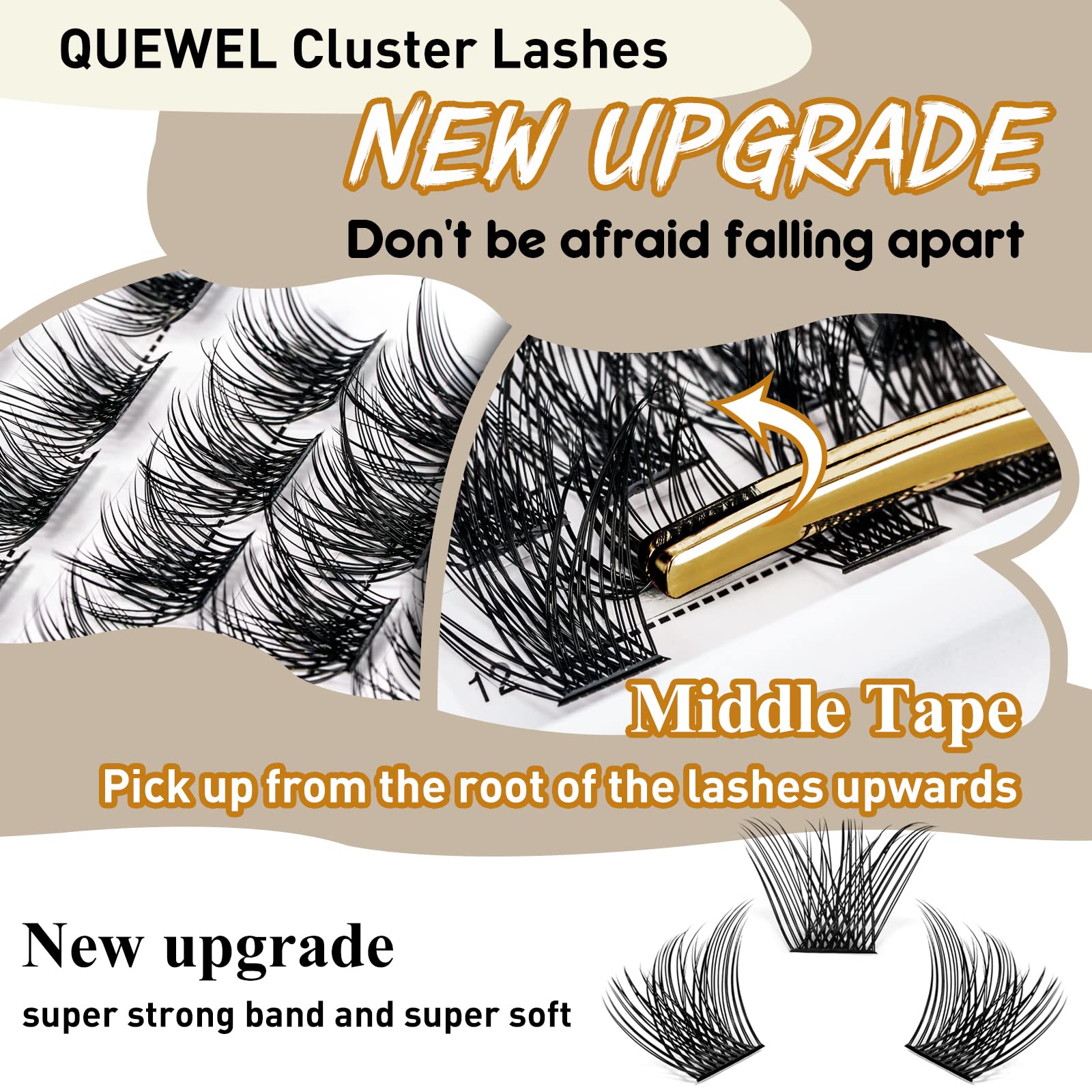 QUEWEL Cluster Lashes 144 Pcs Mega-D-MIX DIY Eyelash Extensions, C/D Curl, 8-16mm