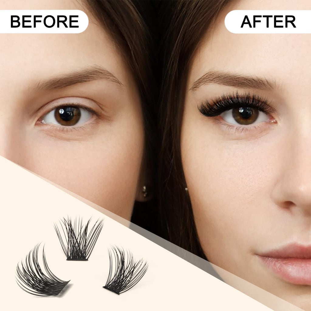 QUEWEL Cluster Lashes 144 Pcs Mega-D-MIX DIY Eyelash Extensions, C/D Curl, 8-16mm