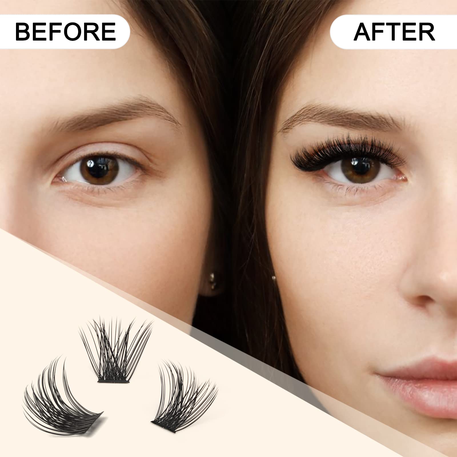 QUEWEL Cluster Lashes 144 Pcs Mega-D-MIX DIY Eyelash Extensions, C/D Curl, 8-16mm