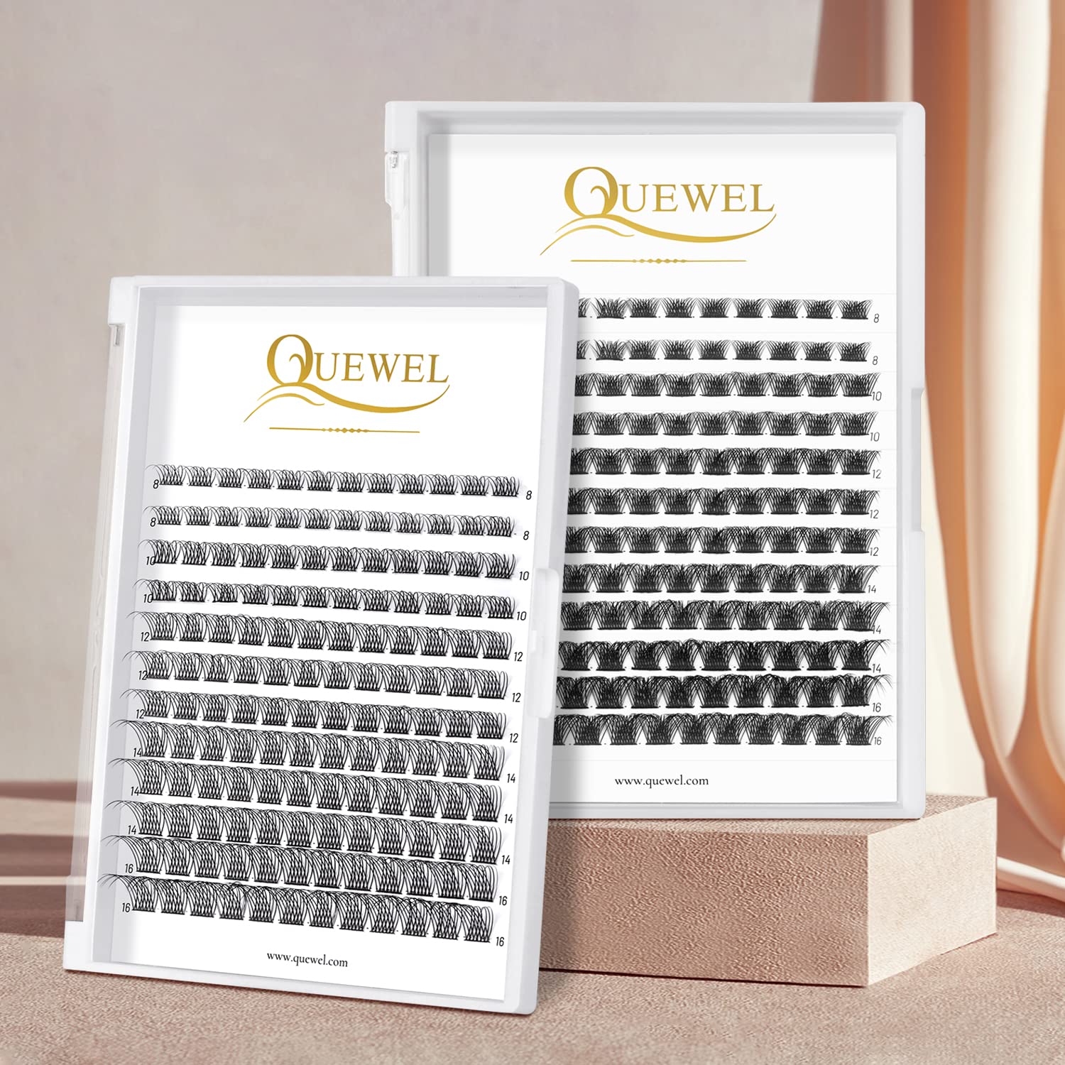 QUEWEL Cluster Lashes 144 Pcs Mega-D-MIX DIY Eyelash Extensions, C/D Curl, 8-16mm