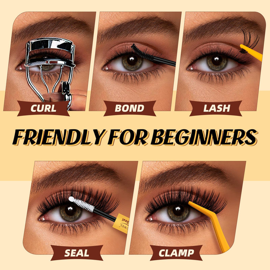 QUEWEL Lash-Clusters-Kit – 30/40/50D DIY Lash Clusters 10-16mm with Bond & Seal, Waterproof, Tweezers